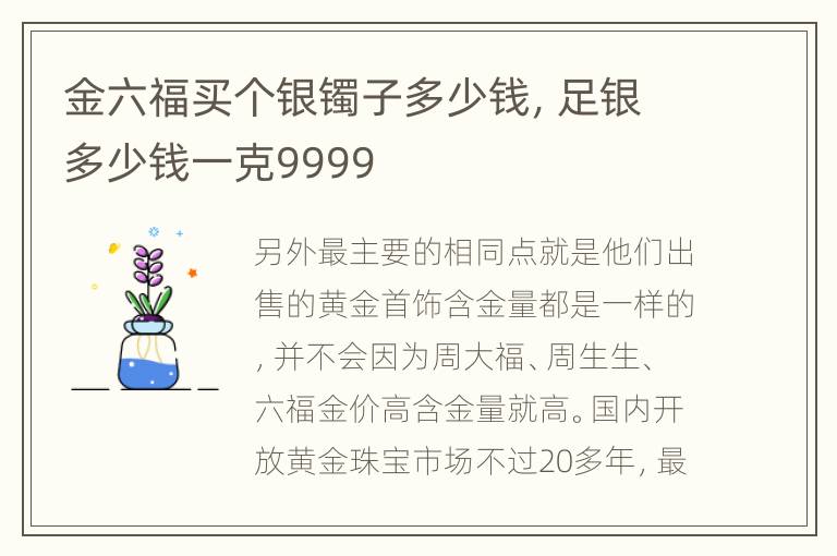 金六福买个银镯子多少钱，足银多少钱一克9999