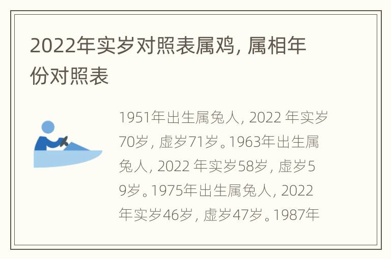 2022年实岁对照表属鸡，属相年份对照表