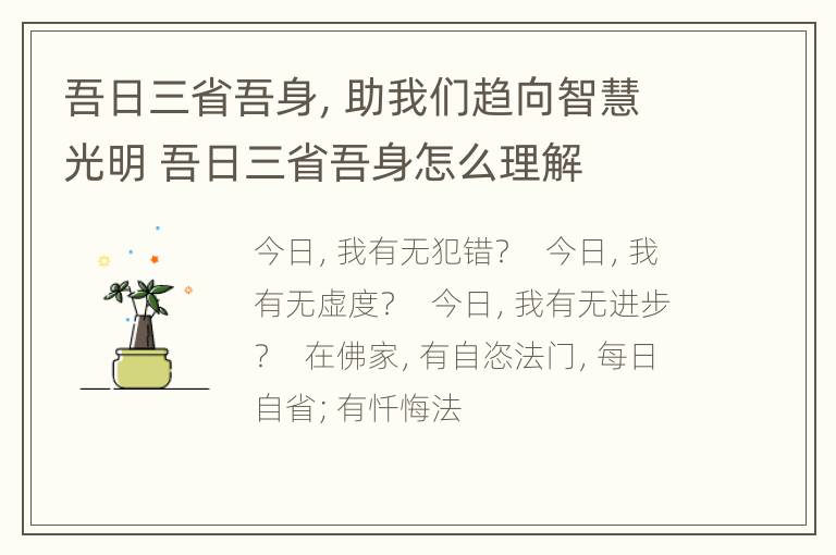 吾日三省吾身，助我们趋向智慧光明 吾日三省吾身怎么理解