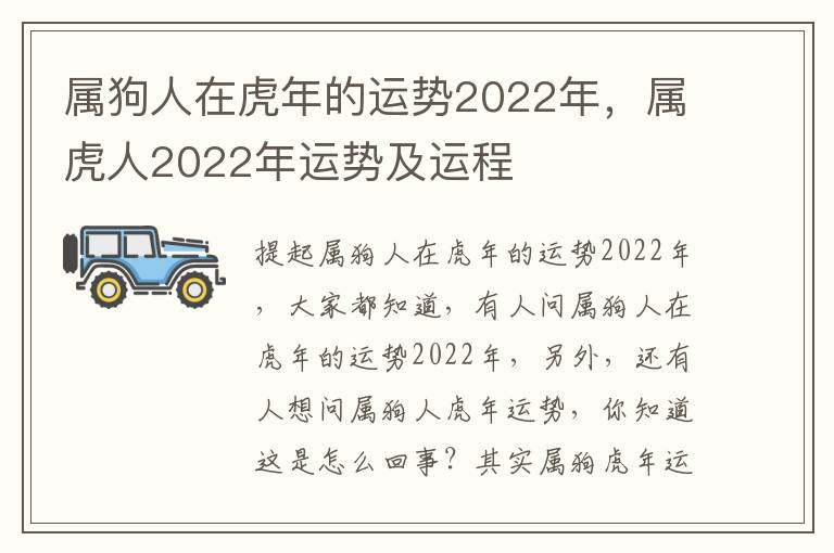 属狗人在虎年的运势2022年，属虎人2022年运势及运程