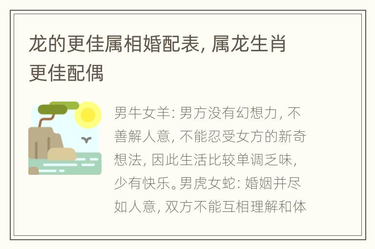 龙的更佳属相婚配表，属龙生肖更佳配偶