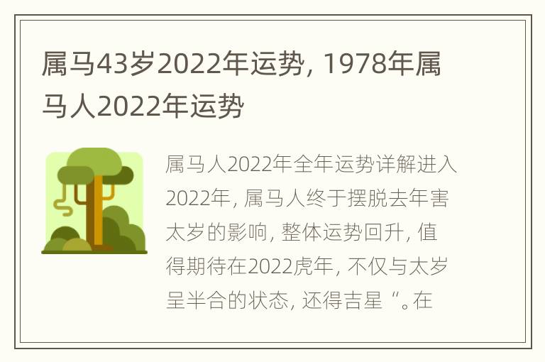 属马43岁2022年运势，1978年属马人2022年运势