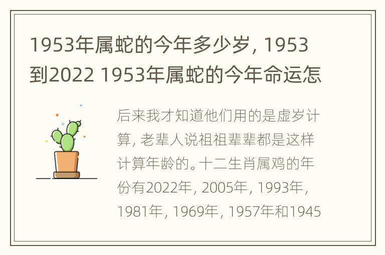 1953年属蛇的今年多少岁，1953到2022 1953年属蛇的今年命运怎么样