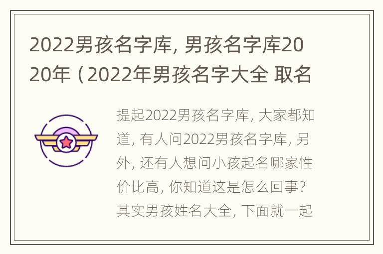 2022男孩名字库，男孩名字库2020年（2022年男孩名字大全 取名）