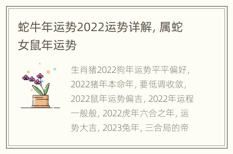 蛇牛年运势2022运势详解，属蛇女鼠年运势