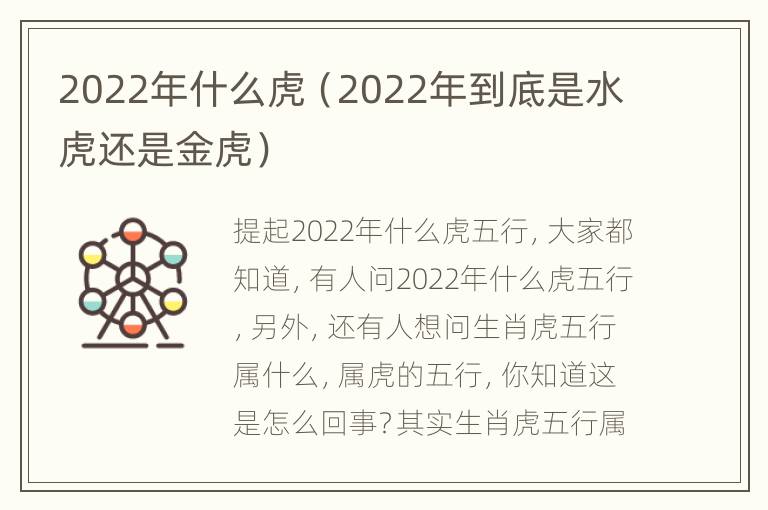 2022年什么虎（2022年到底是水虎还是金虎）