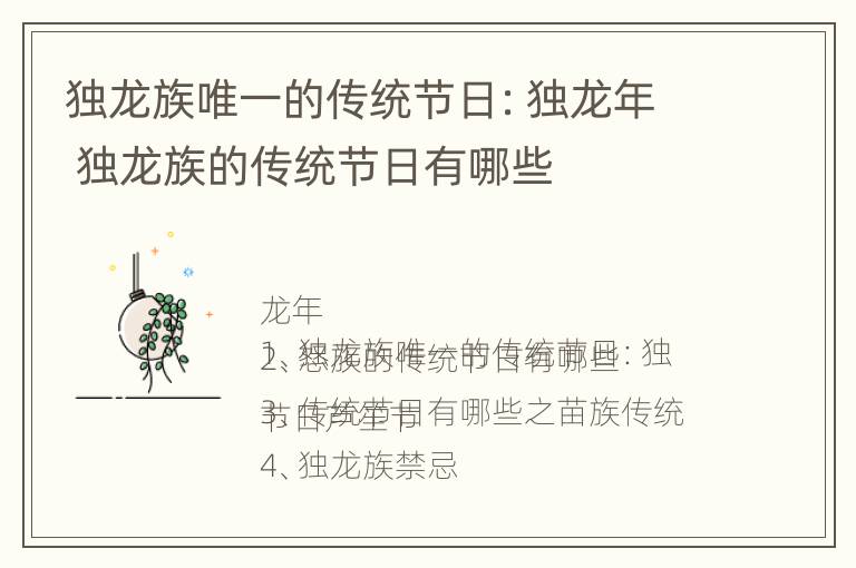 独龙族唯一的传统节日：独龙年 独龙族的传统节日有哪些