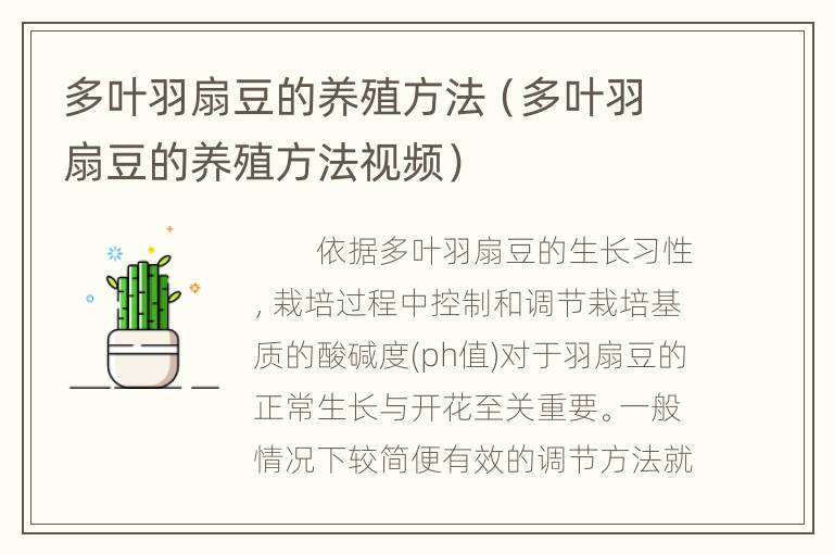 多叶羽扇豆的养殖方法（多叶羽扇豆的养殖方法视频）