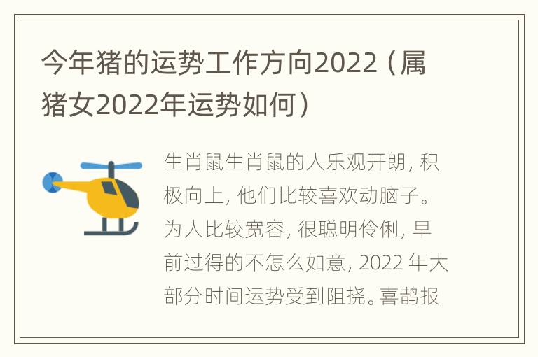 今年猪的运势工作方向2022（属猪女2022年运势如何）