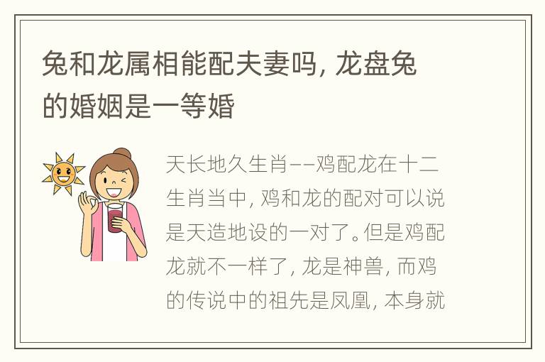 兔和龙属相能配夫妻吗，龙盘兔的婚姻是一等婚