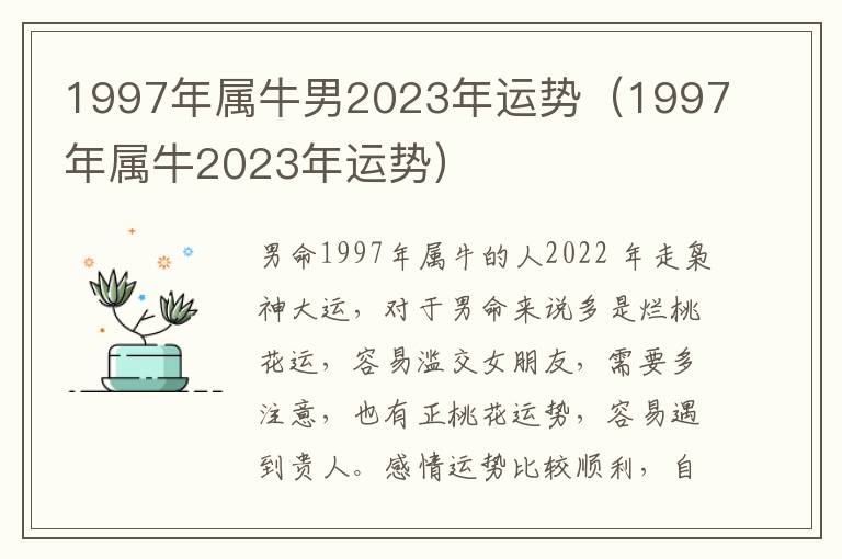 1997年属牛男2023年运势（1997年属牛2023年运势）