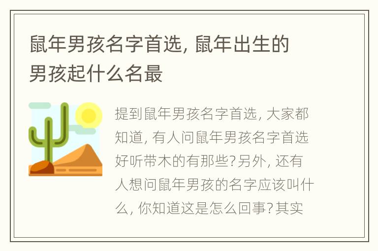 鼠年男孩名字首选，鼠年出生的男孩起什么名最