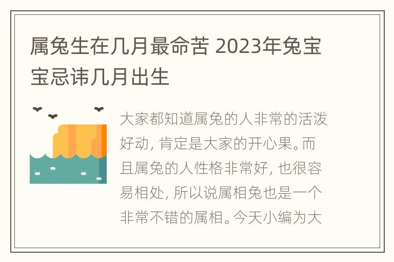 属兔生在几月最命苦 2023年兔宝宝忌讳几月出生