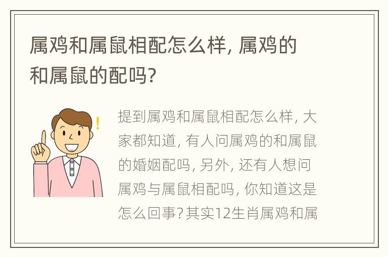 属鸡和属鼠相配怎么样，属鸡的和属鼠的配吗？