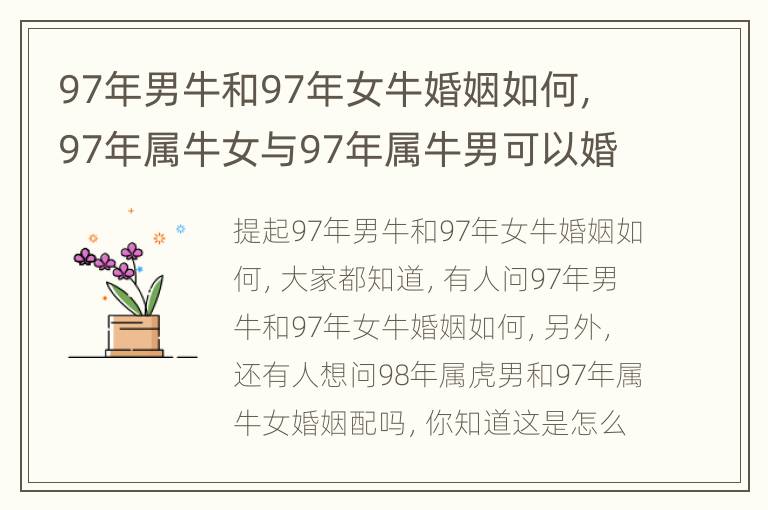 97年男牛和97年女牛婚姻如何，97年属牛女与97年属牛男可以婚配嘛