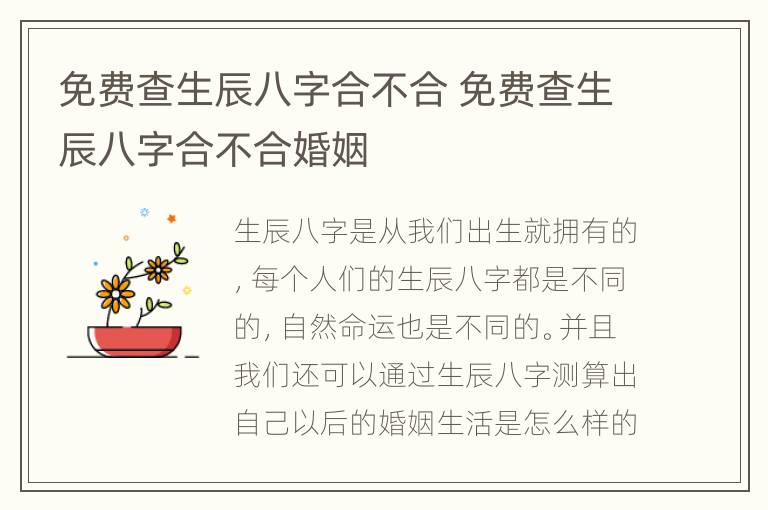 免费查生辰八字合不合 免费查生辰八字合不合婚姻