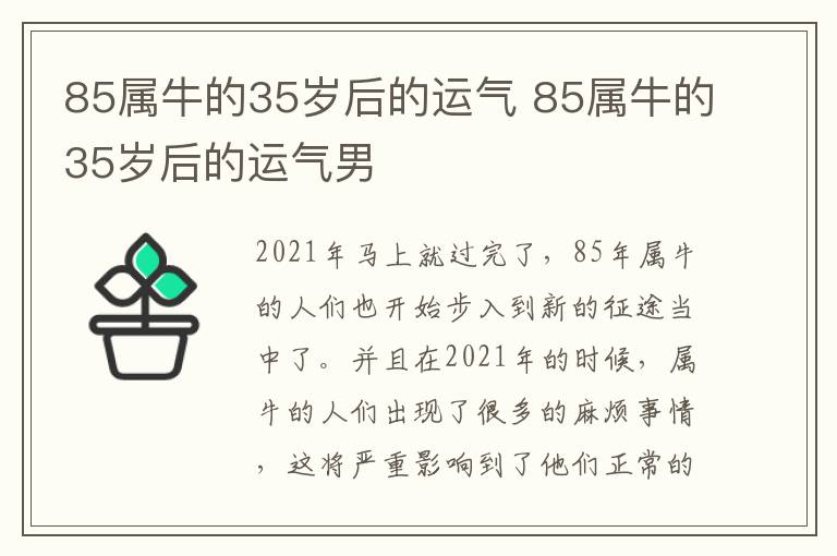 85属牛的35岁后的运气 85属牛的35岁后的运气男