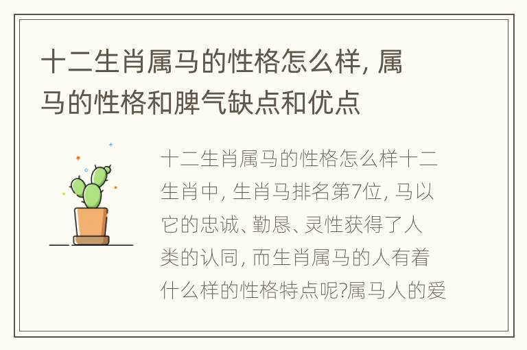 十二生肖属马的性格怎么样，属马的性格和脾气缺点和优点