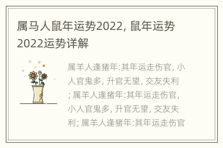 属马人鼠年运势2022，鼠年运势2022运势详解