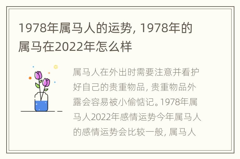 1978年属马人的运势，1978年的属马在2022年怎么样