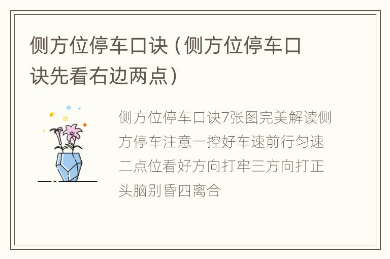 侧方位停车口诀（侧方位停车口诀先看右边两点）