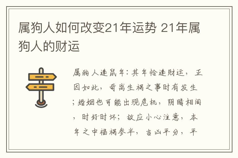 属狗人如何改变21年运势 21年属狗人的财运