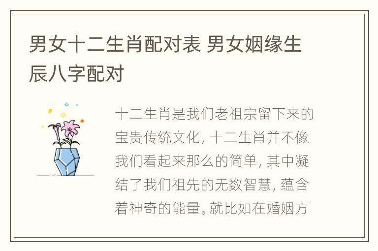 男女十二生肖配对表 男女姻缘生辰八字配对