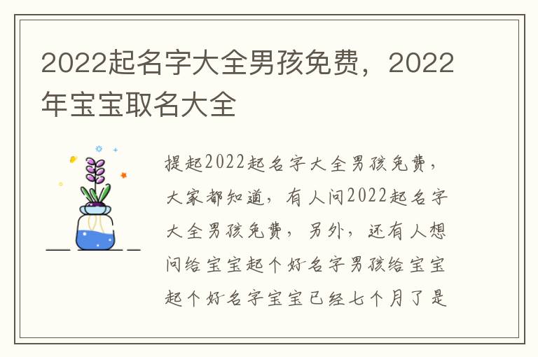 2022起名字大全男孩免费，2022年宝宝取名大全