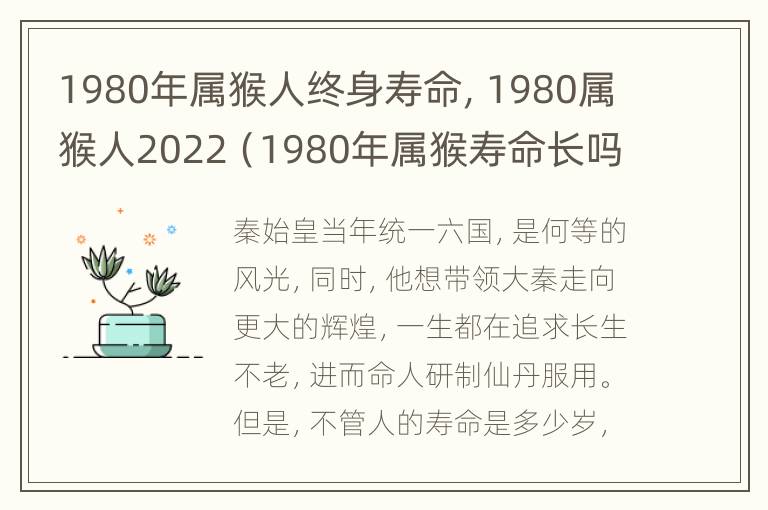 1980年属猴人终身寿命，1980属猴人2022（1980年属猴寿命长吗）