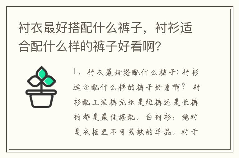 衬衣最好搭配什么裤子，衬衫适合配什么样的裤子好看啊？