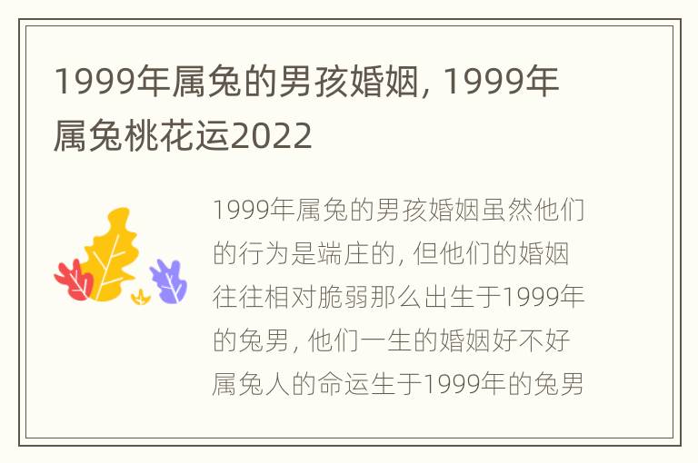 1999年属兔的男孩婚姻，1999年属兔桃花运2022