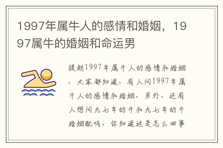 1997年属牛人的感情和婚姻，1997属牛的婚姻和命运男