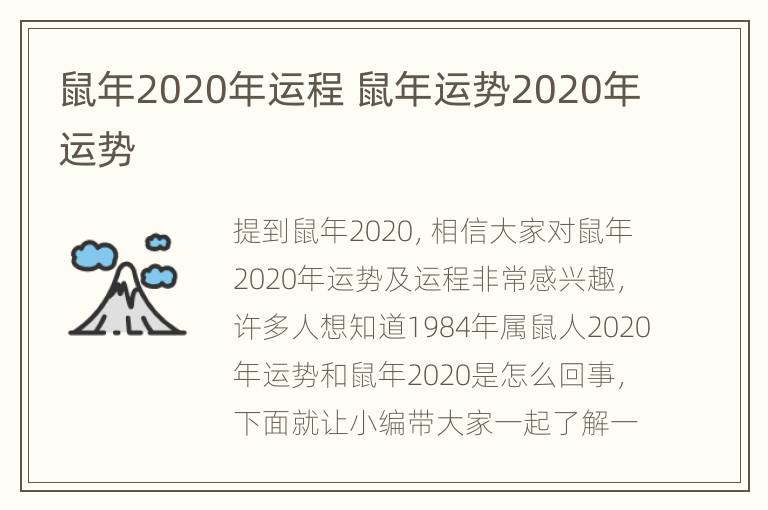 鼠年2020年运程 鼠年运势2020年运势