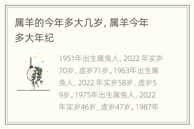 属羊的今年多大几岁，属羊今年多大年纪