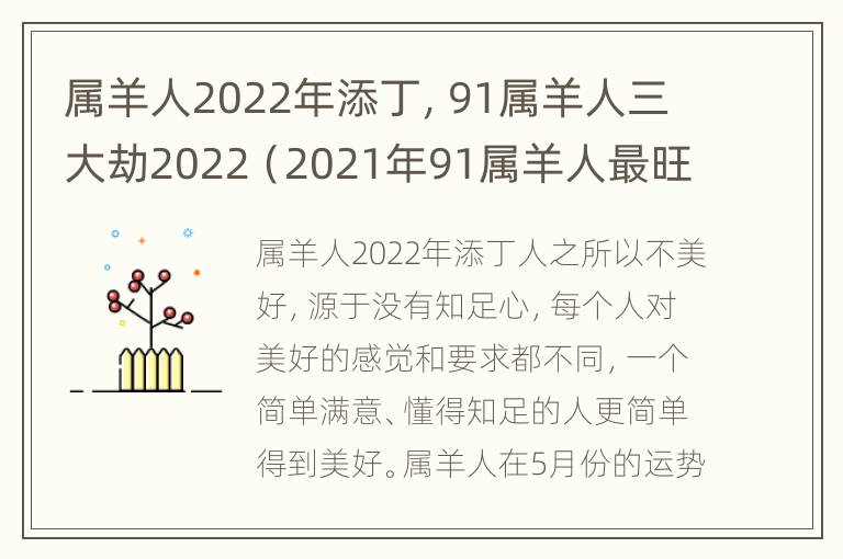 属羊人2022年添丁，91属羊人三大劫2022（2021年91属羊人最旺的年龄）