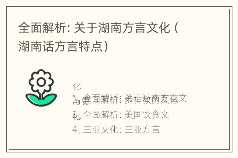 全面解析：关于湖南方言文化（湖南话方言特点）