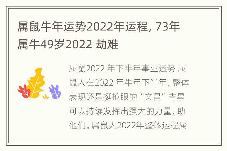 属鼠牛年运势2022年运程，73年属牛49岁2022 劫难