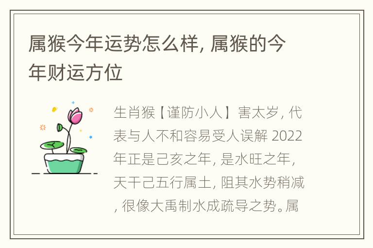 属猴今年运势怎么样，属猴的今年财运方位