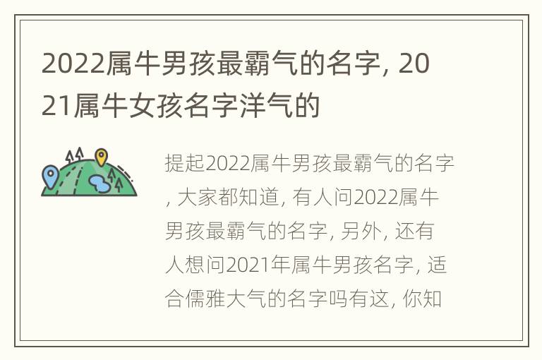 2022属牛男孩最霸气的名字，2021属牛女孩名字洋气的