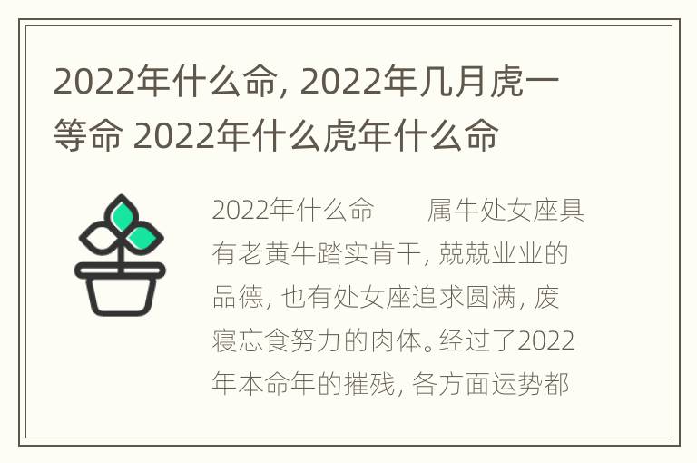 2022年什么命，2022年几月虎一等命 2022年什么虎年什么命