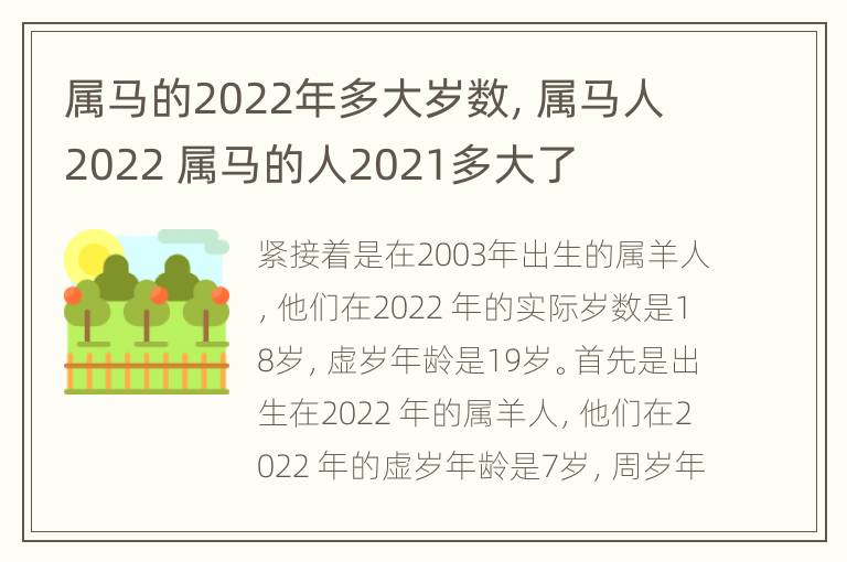 属马的2022年多大岁数，属马人2022 属马的人2021多大了