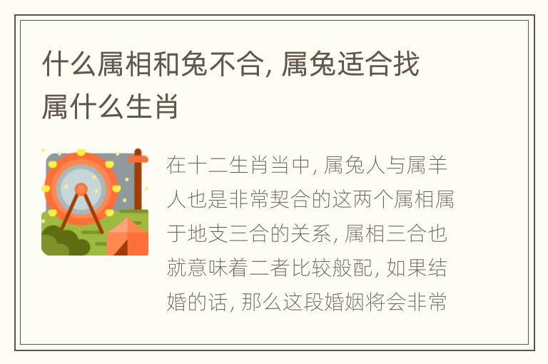 什么属相和兔不合，属兔适合找属什么生肖