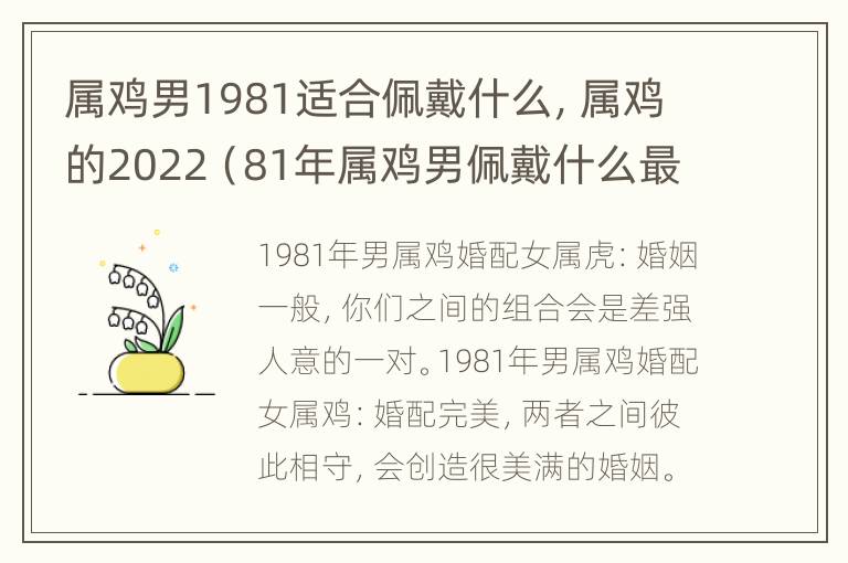 属鸡男1981适合佩戴什么，属鸡的2022（81年属鸡男佩戴什么最好）