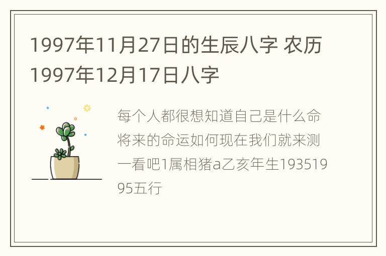 1997年11月27日的生辰八字 农历1997年12月17日八字