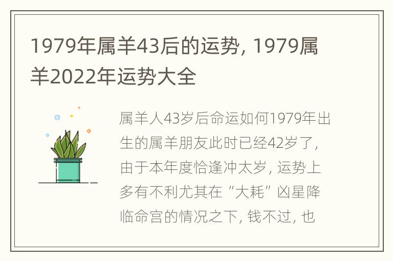 1979年属羊43后的运势，1979属羊2022年运势大全