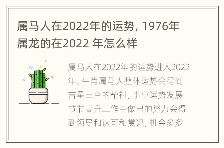 属马人在2022年的运势，1976年属龙的在2022 年怎么样