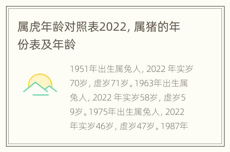 属虎年龄对照表2022，属猪的年份表及年龄