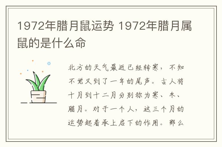 1972年腊月鼠运势 1972年腊月属鼠的是什么命