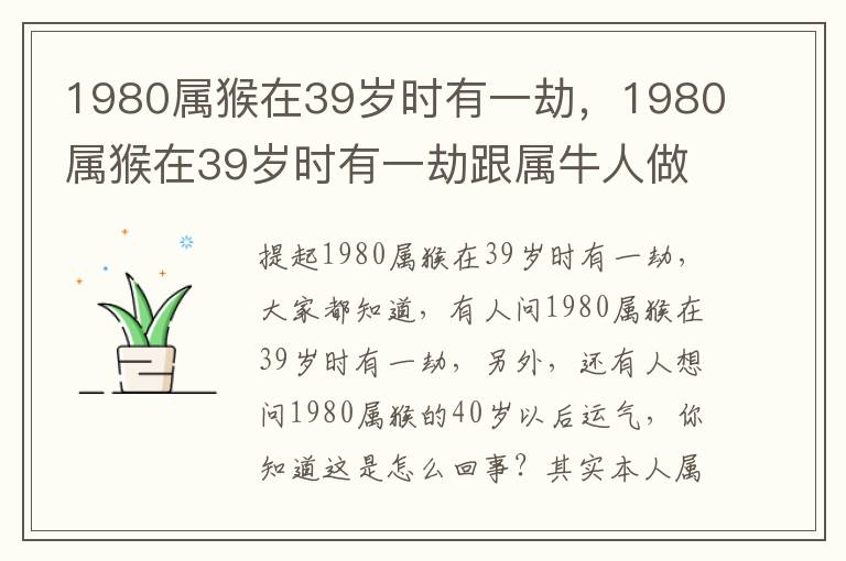 1980属猴在39岁时有一劫，1980属猴在39岁时有一劫跟属牛人做夫妻怎么样