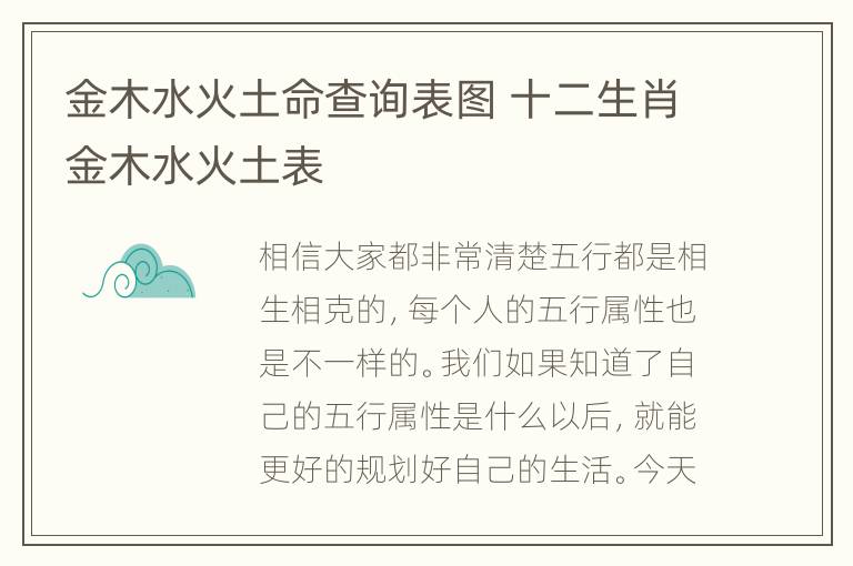 金木水火土命查询表图 十二生肖金木水火土表